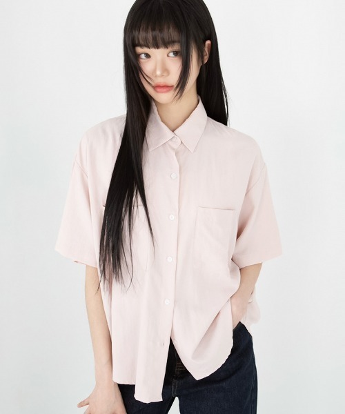 muahmuah(ムーアムーア)の「A'GEM/9 × .kom 『muah muah/ムーアムーア』LOOSE FIT TWO POCKET HALF SHIRT/ルーズフィット ツーポケットシャツ(シャツ/ブラウス・レディース・ホワイト/ピンク/ブラック・FREE)」の15枚目の写真
