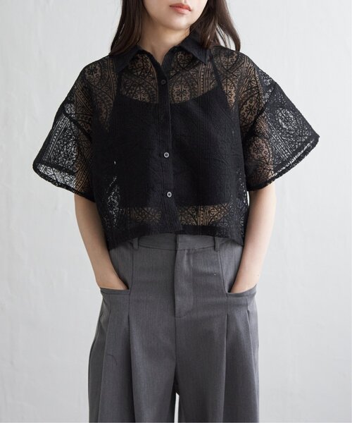 VENCEEXCHANGE（ヴァンスエクスチェンジ）の「レースハーフスリーブショートシャツ（シャツ/ブラウス・レディース・アイボリー/ブラック/ブラウン/ブルー・FREE）」の12枚目の写真