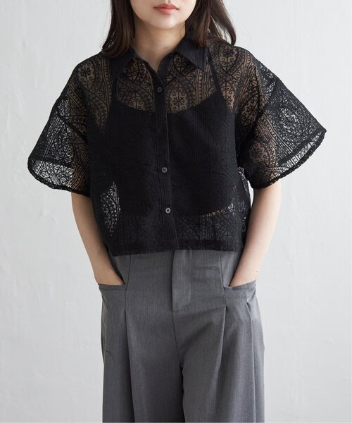 VENCEEXCHANGE（ヴァンスエクスチェンジ）の「レースハーフスリーブショートシャツ（シャツ/ブラウス・レディース・アイボリー/ブラック/ブラウン/ブルー・FREE）」の14枚目の写真