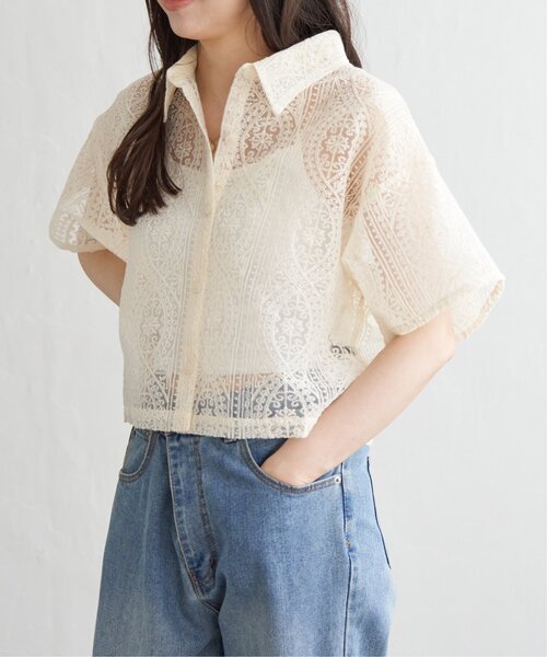 VENCEEXCHANGE（ヴァンスエクスチェンジ）の「レースハーフスリーブショートシャツ（シャツ/ブラウス・レディース・アイボリー/ブラック/ブラウン/ブルー・FREE）」の22枚目の写真