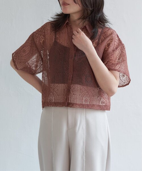 VENCEEXCHANGE（ヴァンスエクスチェンジ）の「レースハーフスリーブショートシャツ（シャツ/ブラウス・レディース・アイボリー/ブラック/ブラウン/ブルー・FREE）」の5枚目の写真