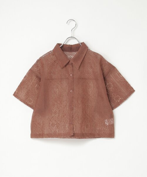 VENCEEXCHANGE（ヴァンスエクスチェンジ）の「レースハーフスリーブショートシャツ（シャツ/ブラウス・レディース・アイボリー/ブラック/ブラウン/ブルー・FREE）」の7枚目の写真