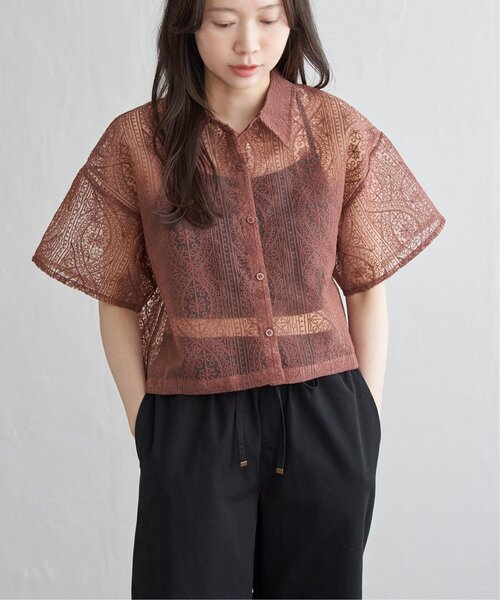 VENCEEXCHANGE（ヴァンスエクスチェンジ）の「レースハーフスリーブショートシャツ（シャツ/ブラウス・レディース・アイボリー/ブラック/ブラウン/ブルー・FREE）」の11枚目の写真