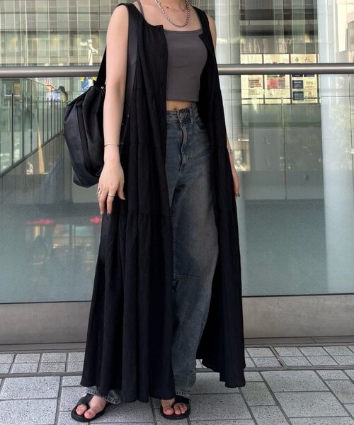 ear PAPILLONNER(イアパピヨネ)の「ワッシャーノースリティアードOP【SUM1 STYLE(スミスタイル)】(ワンピース・レディース・ブラック/パープル/ライム・FREE)」の5枚目の写真