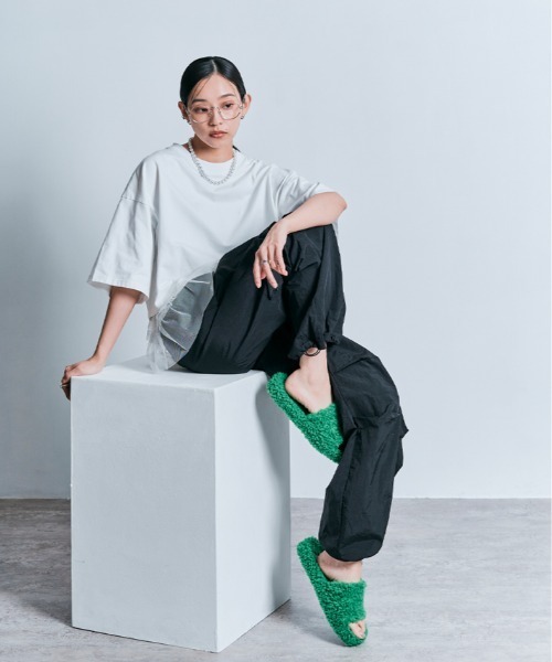 tシャツ コスモ プリント チュール付き Tシャツ レディース W：Huku tシャツ コスモ プリント チュール付き Tシャツ