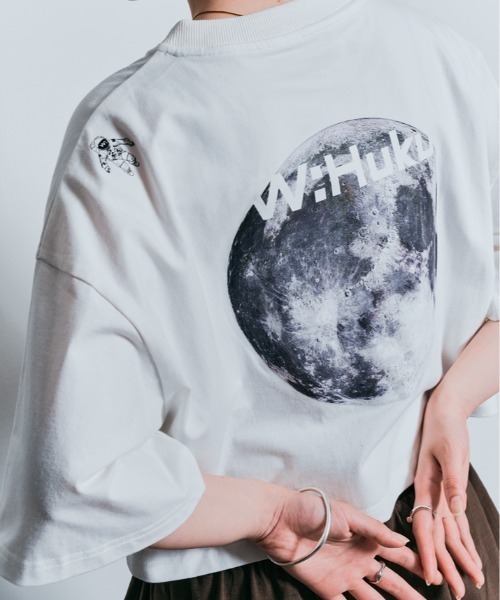 tシャツ コスモ プリント チュール付き Tシャツ レディース W：Huku tシャツ コスモ プリント チュール付き Tシャツ