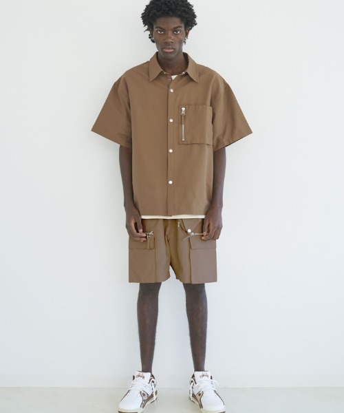 セール】【MLVINCE / メルヴィンス】NYLON S/S SHIRTS / ブラウン