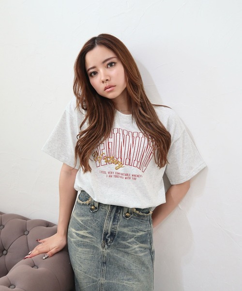 CECIL McBEE（セシルマクビー）の「フロント刺繍プリントTシャツ（Tシャツ/カットソー・レディース・チャコールグレー/オフホワイト/アイボリー・LARGE/MEDIUM）」の3枚目の写真