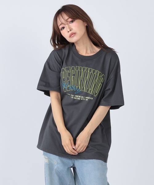CECIL McBEE（セシルマクビー）の「フロント刺繍プリントTシャツ（Tシャツ/カットソー・レディース・チャコールグレー/オフホワイト/アイボリー・LARGE/MEDIUM）」の6枚目の写真