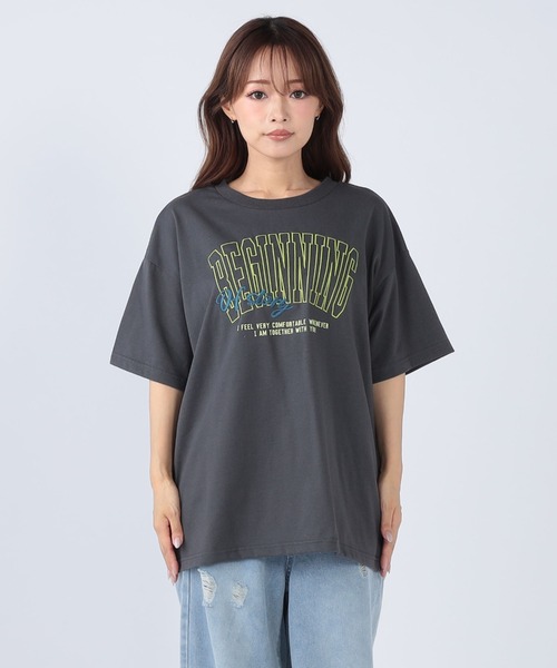 CECIL McBEE（セシルマクビー）の「フロント刺繍プリントTシャツ（Tシャツ/カットソー・レディース・チャコールグレー/オフホワイト/アイボリー・LARGE/MEDIUM）」の7枚目の写真