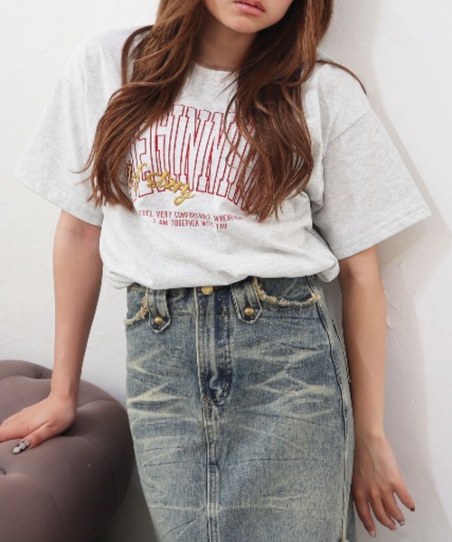 CECIL McBEE（セシルマクビー）の「フロント刺繍プリントTシャツ（Tシャツ/カットソー・レディース・チャコールグレー/オフホワイト/アイボリー・LARGE/MEDIUM）」の18枚目の写真