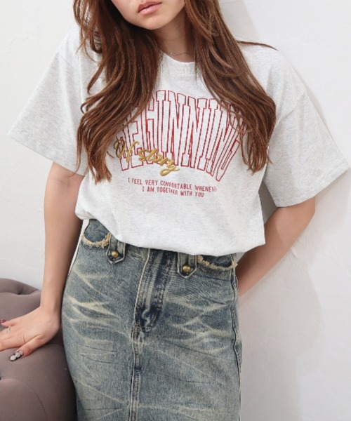 CECIL McBEE（セシルマクビー）の「フロント刺繍プリントTシャツ（Tシャツ/カットソー・レディース・チャコールグレー/オフホワイト/アイボリー・LARGE/MEDIUM）」の20枚目の写真