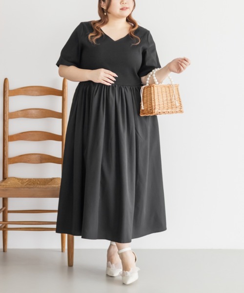 CLETTE(クレット)の「前後2WAYドッキングワンピース(ワンピース・レディース・ミント/ブラック/チャコールグレー・LL/3L/4L)」の2枚目の写真