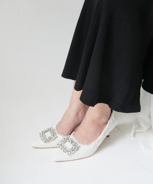 OHGA ツイードビジューパンプス 23.5 ブルー TWEED BIJOU PUMPS | OHGA