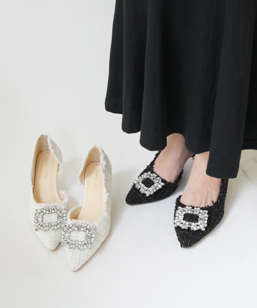 ohga コンビツイードパンプス　23.5 TWEED BIJOU PUMPS | OHGA