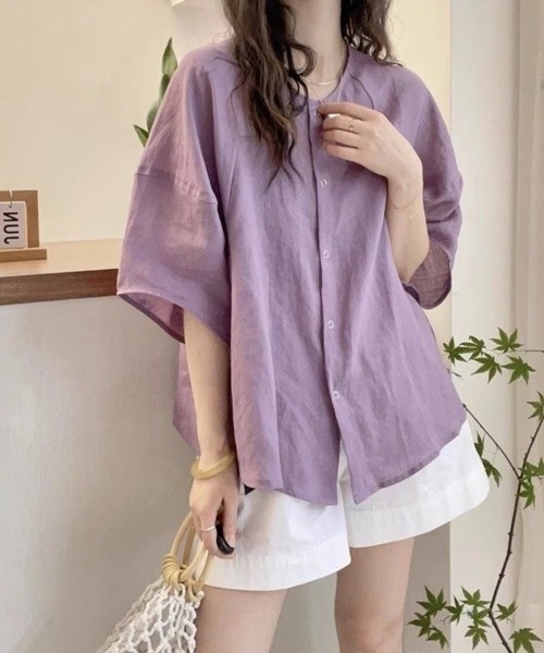 Beststore(ベストストア)の「ナチュラル 無地 トップス シャツブラウス レディース(シャツ/ブラウス・レディース・ホワイト/パープル/ネイビー・FREE)」の2枚目の写真