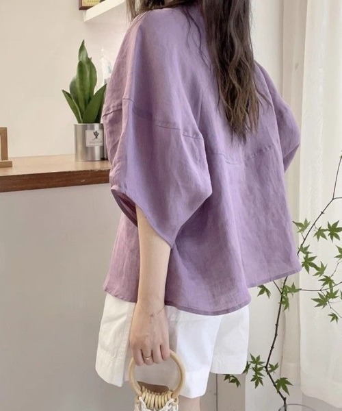 Beststore(ベストストア)の「ナチュラル 無地 トップス シャツブラウス レディース(シャツ/ブラウス・レディース・ホワイト/パープル/ネイビー・FREE)」の6枚目の写真