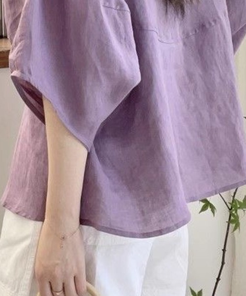 Beststore(ベストストア)の「ナチュラル 無地 トップス シャツブラウス レディース(シャツ/ブラウス・レディース・ホワイト/パープル/ネイビー・FREE)」の7枚目の写真