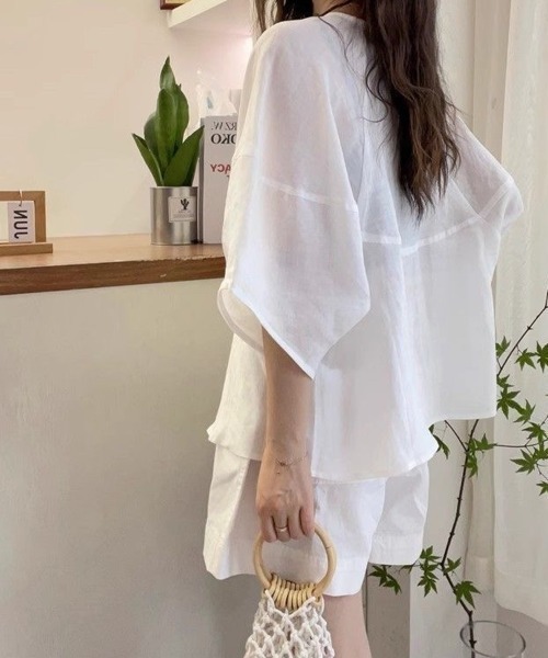 Beststore(ベストストア)の「ナチュラル 無地 トップス シャツブラウス レディース(シャツ/ブラウス・レディース・ホワイト/パープル/ネイビー・FREE)」の10枚目の写真