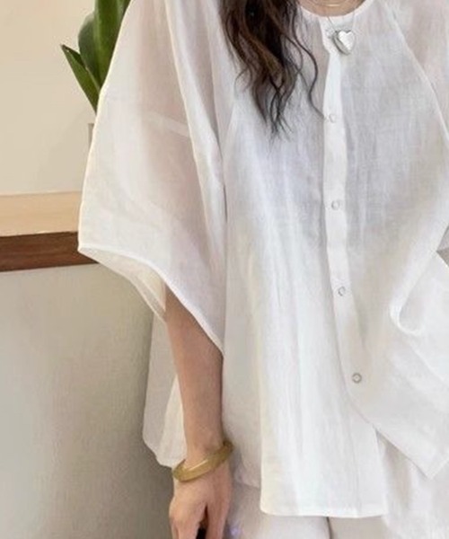 Beststore(ベストストア)の「ナチュラル 無地 トップス シャツブラウス レディース(シャツ/ブラウス・レディース・ホワイト/パープル/ネイビー・FREE)」の11枚目の写真