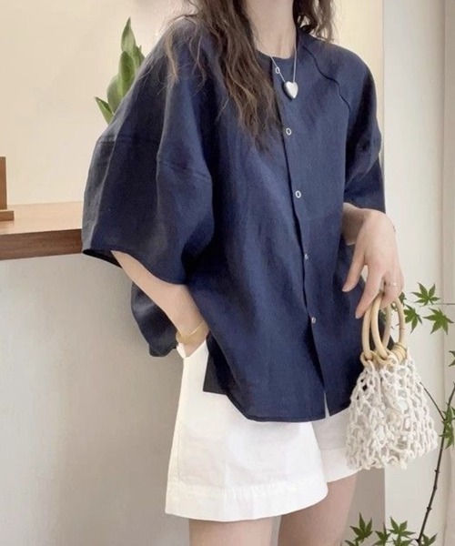 Beststore(ベストストア)の「ナチュラル 無地 トップス シャツブラウス レディース(シャツ/ブラウス・レディース・ホワイト/パープル/ネイビー・FREE)」の12枚目の写真