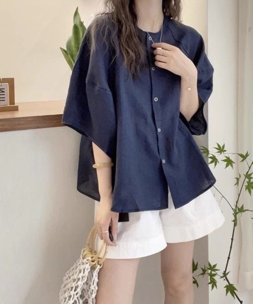 Beststore(ベストストア)の「ナチュラル 無地 トップス シャツブラウス レディース(シャツ/ブラウス・レディース・ホワイト/パープル/ネイビー・FREE)」の13枚目の写真