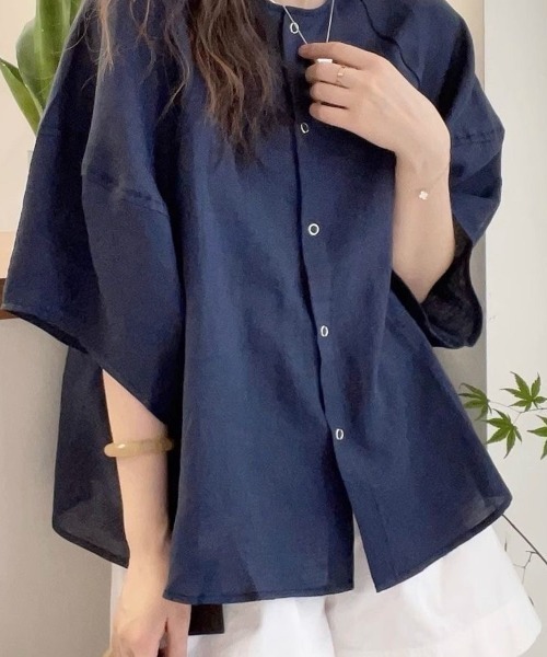 Beststore(ベストストア)の「ナチュラル 無地 トップス シャツブラウス レディース(シャツ/ブラウス・レディース・ホワイト/パープル/ネイビー・FREE)」の14枚目の写真
