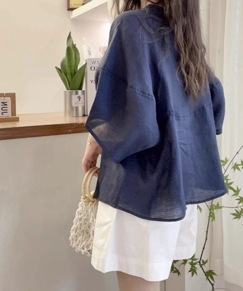Beststore(ベストストア)の「ナチュラル 無地 トップス シャツブラウス レディース(シャツ/ブラウス・レディース・ホワイト/パープル/ネイビー・FREE)」の15枚目の写真