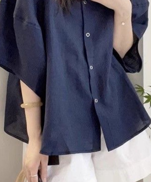 Beststore(ベストストア)の「ナチュラル 無地 トップス シャツブラウス レディース(シャツ/ブラウス・レディース・ホワイト/パープル/ネイビー・FREE)」の16枚目の写真