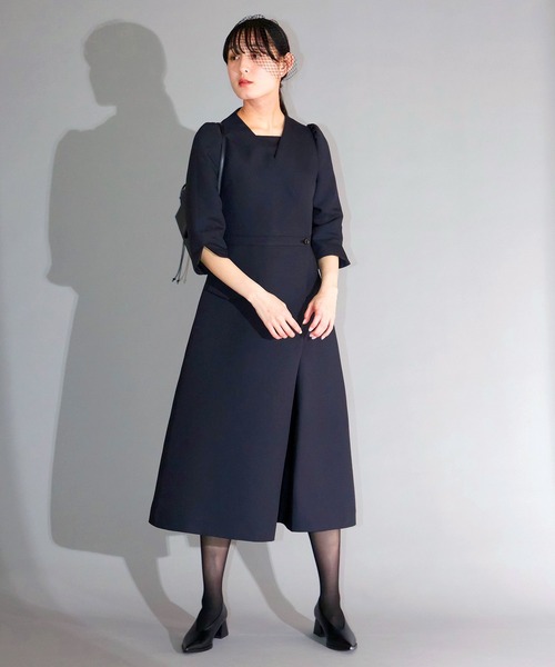 ダブルクロスAラインフォーマルドレス【喪服・礼服】【入卒式・結婚式