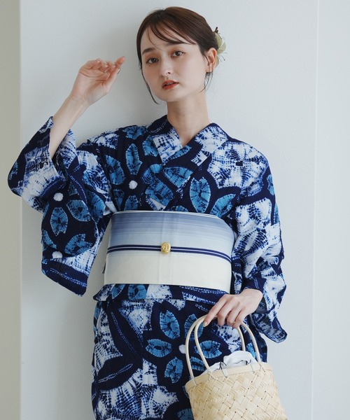 浴衣✴︎絞り utatane 浴衣 有松絞り浴衣3点セット 黒地に花露 レディース