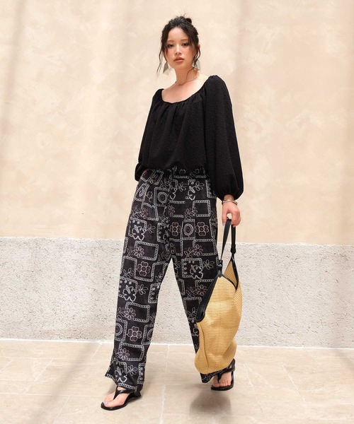 OSYAREVO（オシャレボ）の「カバーアップ リゾート ワイドパンツ 体型カバー レディース（ラッシュガード・レディース・ネイビー/ブラック/ブラック系その他・MEDIUM）」の8枚目の写真