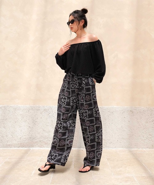 OSYAREVO（オシャレボ）の「カバーアップ リゾート ワイドパンツ 体型カバー レディース（ラッシュガード・レディース・ネイビー/ブラック/ブラック系その他・MEDIUM）」の7枚目の写真