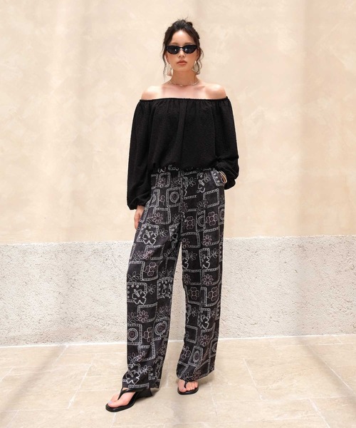 OSYAREVO（オシャレボ）の「カバーアップ リゾート ワイドパンツ 体型カバー レディース（ラッシュガード・レディース・ネイビー/ブラック/ブラック系その他・MEDIUM）」の6枚目の写真