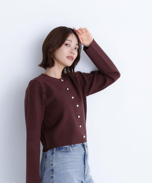 NATURAL BEAUTY BASIC（ナチュラルビューティーベーシック）の「◇ハートボタンニットジャケット（カーディガン/ボレロ・レディース・ネイビー/グレー/ピンク/ダークブラウン・FREE）」の19枚目の写真