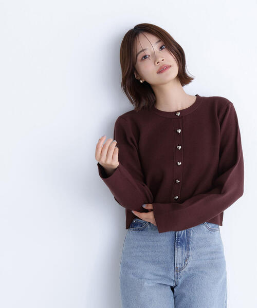 NATURAL BEAUTY BASIC（ナチュラルビューティーベーシック）の「◇ハートボタンニットジャケット（カーディガン/ボレロ・レディース・ネイビー/グレー/ピンク/ダークブラウン・FREE）」の21枚目の写真