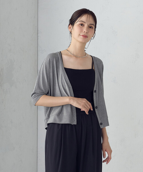 COMME CA ISM(コムサイズム)の「クロップド ラメ ドルマンシルエット カーディガン(カーディガン/ボレロ・レディース・ネイビー/グレー/ブラック・MEDIUM/LARGE)」の6枚目の写真