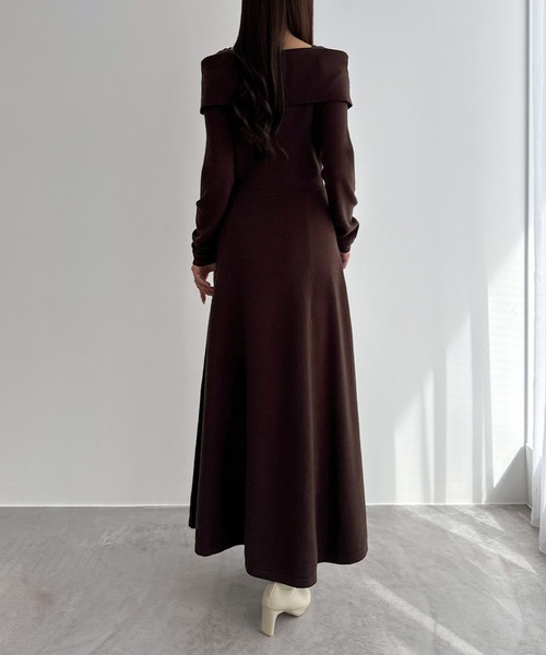 オフショル風スクエアネックロングニットワンピ（ワンピース）｜CENEA