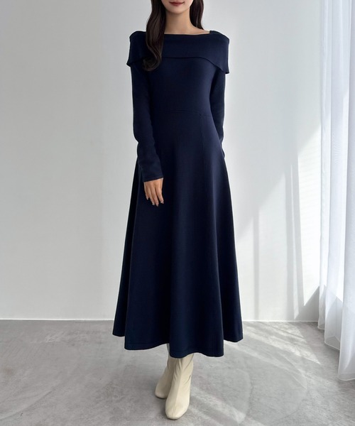 ルネ 異素材ロングニットワンピース ビジュー ウォッシャブル 日本製 近年 ルネ 異素材ロングニットワンピース ビジュー ウォッシャブル 日本製