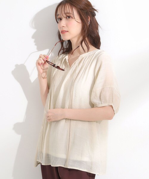 DRESKIP（ドレスキップ）の「【S-LL/2点セット】リボン使いがアクセント はしごレースブラウス＋タンクトップ（その他トップス・レディース・オレンジ/ライトベージュ/ブラック・04/03/02/01）」の2枚目の写真