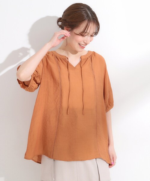 DRESKIP（ドレスキップ）の「【S-LL/2点セット】リボン使いがアクセント はしごレースブラウス＋タンクトップ（その他トップス・レディース・オレンジ/ライトベージュ/ブラック・04/03/02/01）」の14枚目の写真