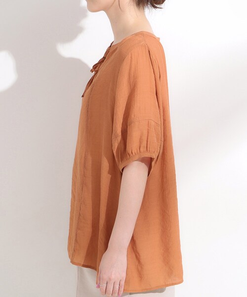 DRESKIP（ドレスキップ）の「【S-LL/2点セット】リボン使いがアクセント はしごレースブラウス＋タンクトップ（その他トップス・レディース・オレンジ/ライトベージュ/ブラック・04/03/02/01）」の9枚目の写真