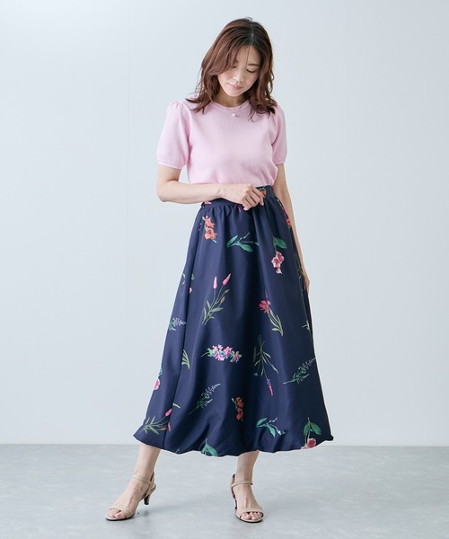 Jayro（ジャイロ）の「とばし花プリントフレアースカート（スカート・レディース・ネイビー/オフホワイト/ブラック・M）」の7枚目の写真