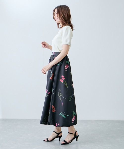 Jayro（ジャイロ）の「とばし花プリントフレアースカート（スカート・レディース・ネイビー/オフホワイト/ブラック・M）」の14枚目の写真