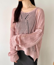 トップス　ピンク 楽天市場】【2点SET】レースレイヤード5分袖ニットトップス