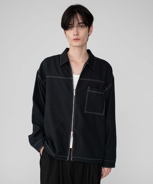 【美品】cen. ノーカラーステッチブルゾンシャツ セール】BROWNY/【25年秋冬新作】カラーステッチシャツジャケット