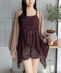 clear | アシンメトリーレースロングビスチェ［韓国ファッション カジュアル Y2K レイヤード］≪AW新作≫(Tシャツ/カットソー)