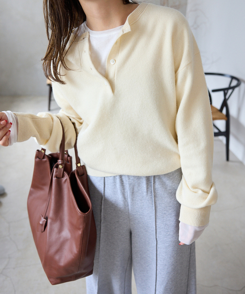 SLOBE IENA（スローブイエナ）の「echecs ヘンリープルオーバー（ニット/セーター・レディース・グレー/ピンク/アイボリー・FREE）」の21枚目の写真