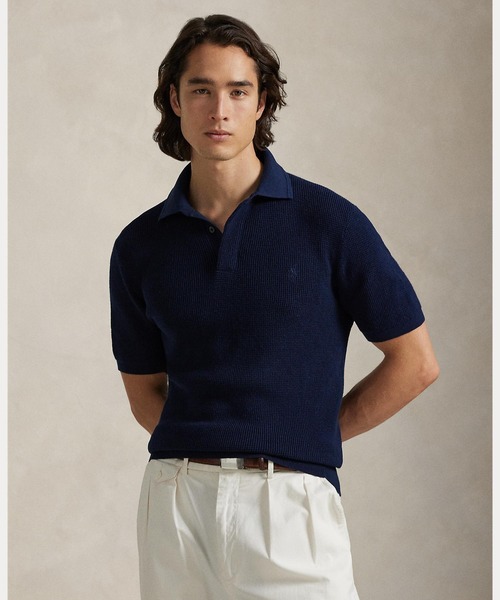 セール】ワッフルニット コットン ポロカラー セーター（ニット