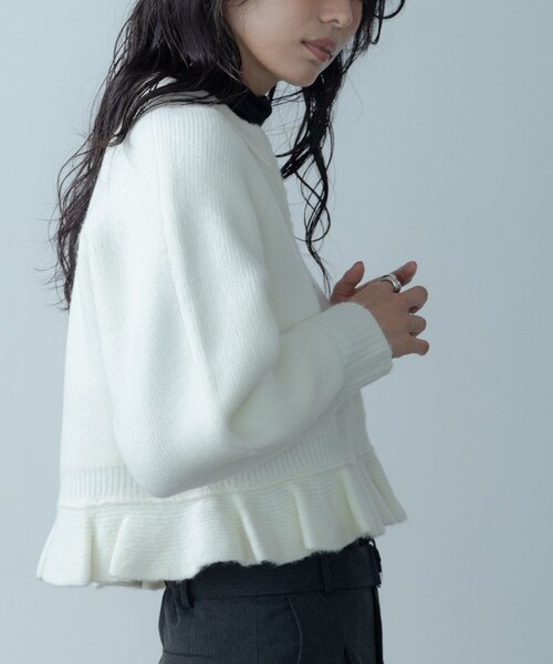 GALLEST（ギャレスト）の「フリルヘムジップカーディガン（カーディガン/ボレロ・レディース・チャコールグレー/オフホワイト・38）」の10枚目の写真